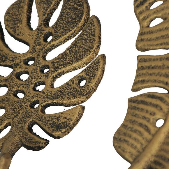 Set of 3 Cast Iron Gold Tropical Leaf Decorative Wall Hooks Towel Hanger Rack - Picture 3 of 8